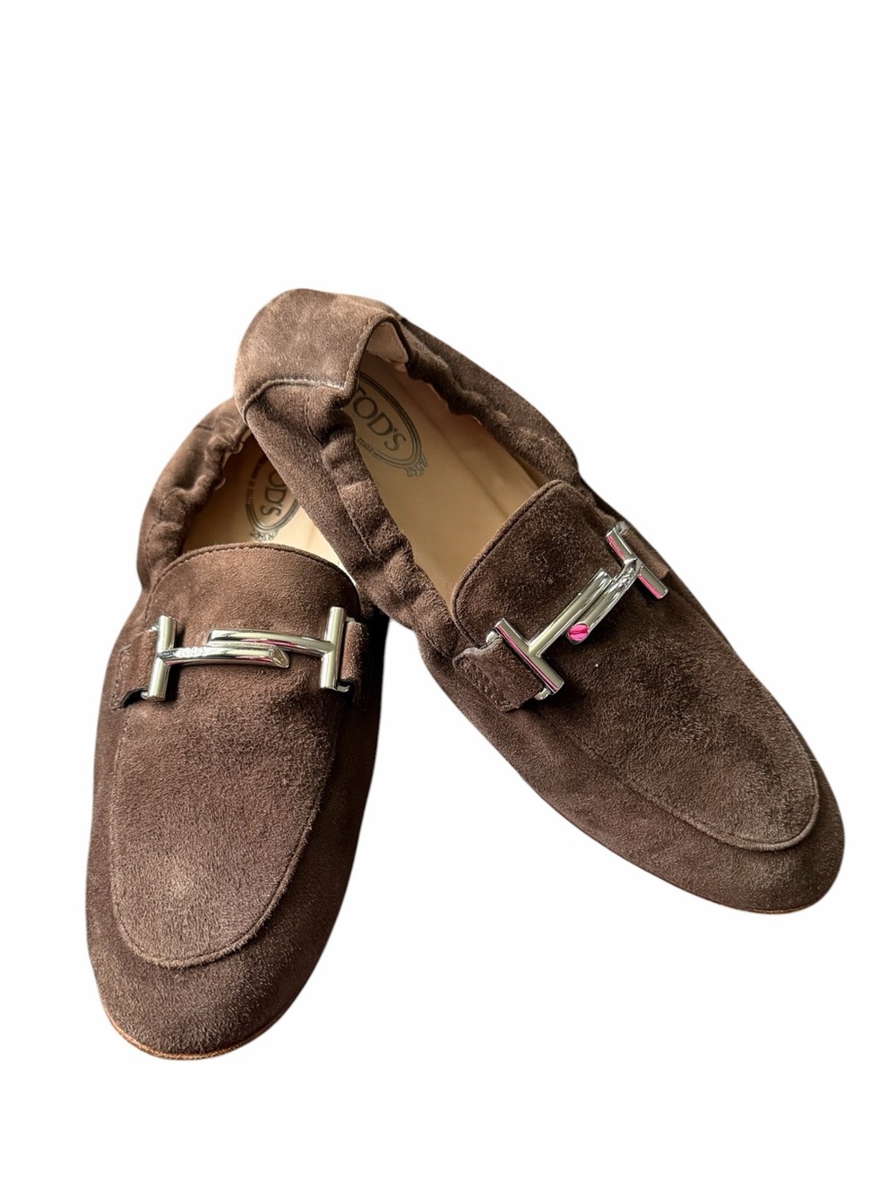 Tod's Double T Suede Gommino Loafers Brown 37.5 EUC